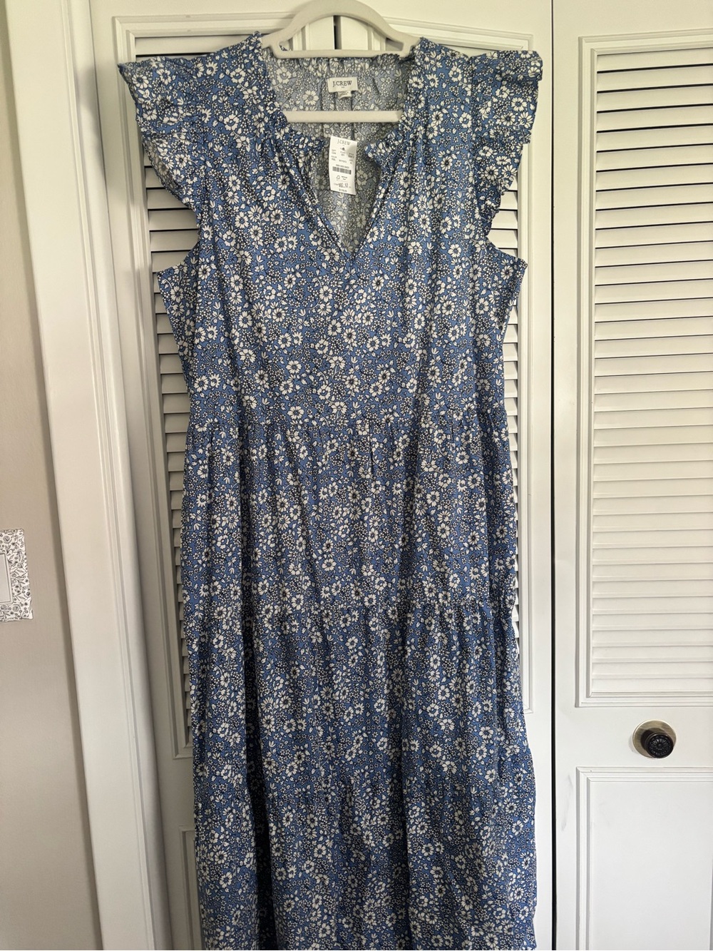 J. Crew Blue Floral Maxi Dress with V-Neck